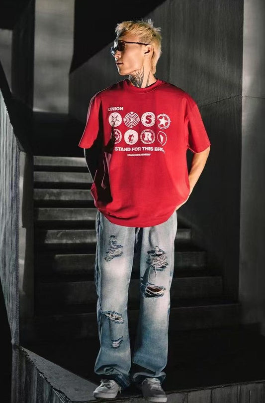 REMEDYxSTA Military Medal Print Short-sleeved T-shirt