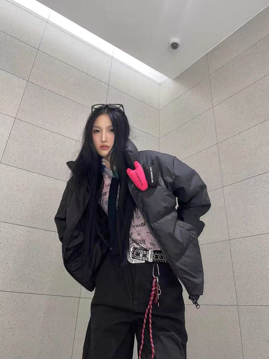 ACHOCK PU Leather Velcro Down Jacket