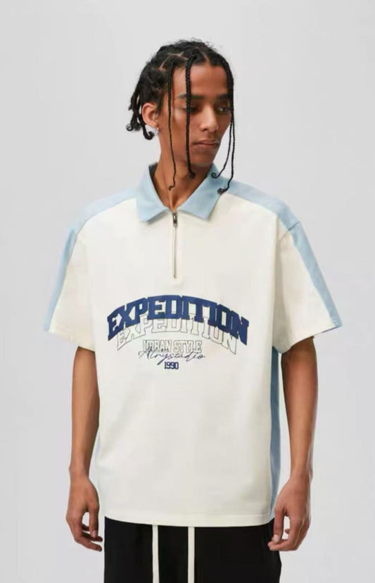 ATRY Retro Stitching Contrast Color POLO T-shirt