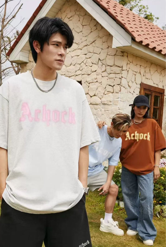 ACHOCK Simple Dot Logo Blur Printed T-shirt