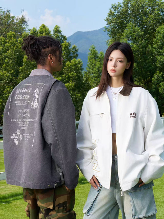 AFGK Vintage Quilted Cotton Washed Distressed Detroit Jacket