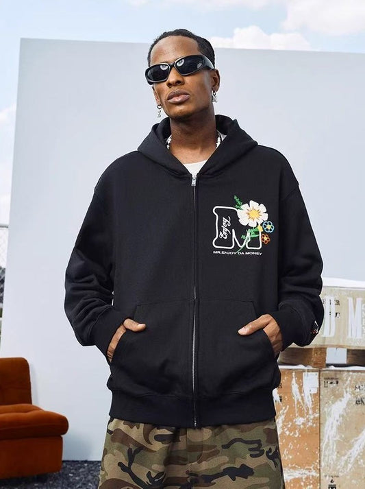 MEDM Chain Embroidered Flower Large M Zipper Hoodie