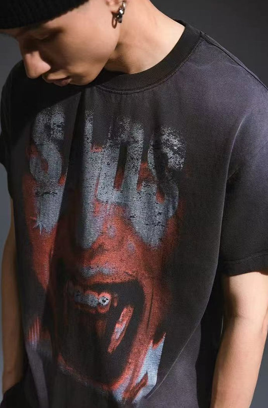 REMEDY Devil Roar Print Washed Short-sleeve T-shirt