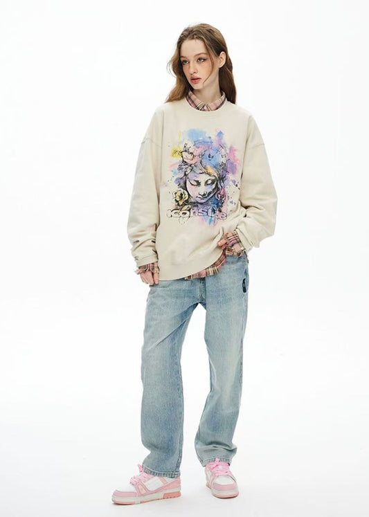 ICONSLAB "Angel's Memories" Glitter Hot Diamond Pullover Sweatshirt