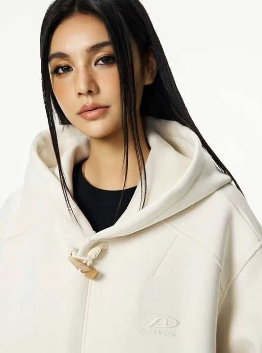 ACHOCK Horn Button Air Layer Cardigan Hooded Sweatshirt