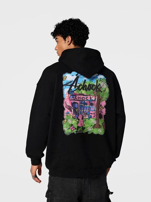 ACHOCK Hip Hop Cartoon Pattern Hoodie