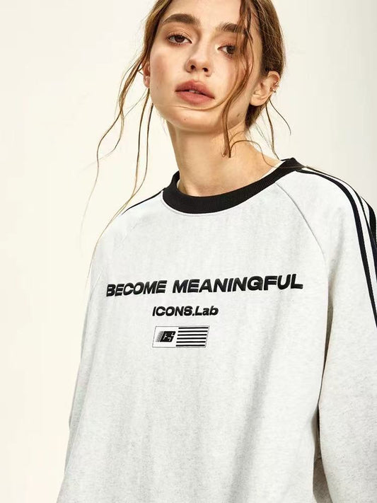 ICONSLAB Contrast Color Three stripes Web Foam Printed Sweatshirt