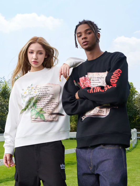 AFGK Flowers and Love Letters Thin Velvet Crew Neck Sweatshirt