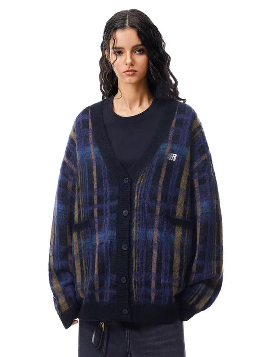 FDR Retro V-neck Plaid Sweater Jacket