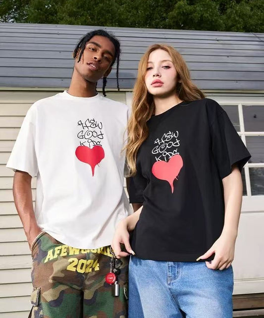 AFGK Valentine's Day Love Graffiti Letter Print Short Sleeve T-Shirt