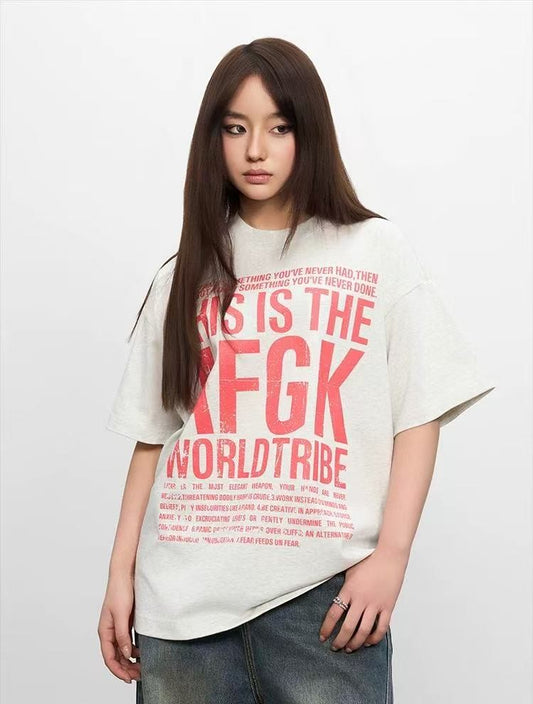 AFGK Mottled Distressed Printed Short-sleeved T-shirt