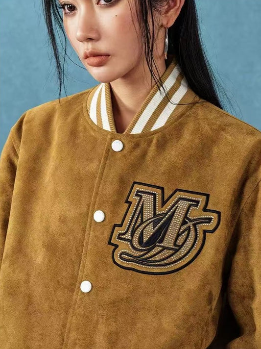 MEDM Suede Diamond-patterned Baseball Jacket