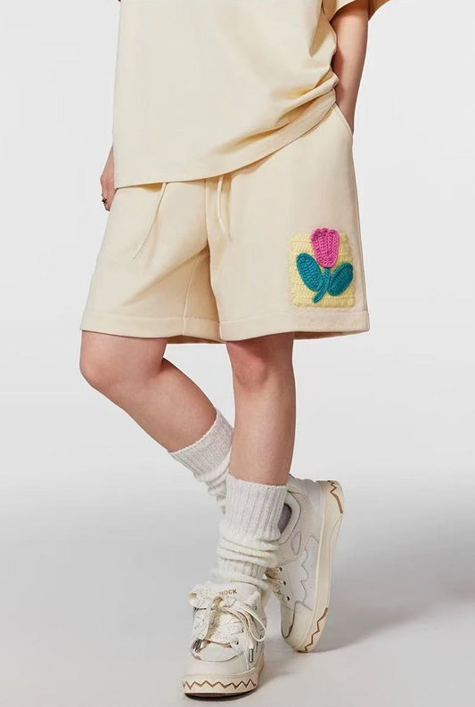 ACHOCK Hip-hop Heavy Tulip Embroidered Shorts