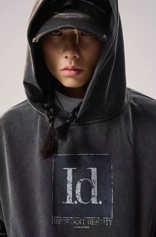 REMEDY Washed Distressed Printing Hoodie