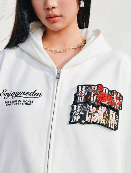 MEDM Floral Velcro Zipper Hoodie