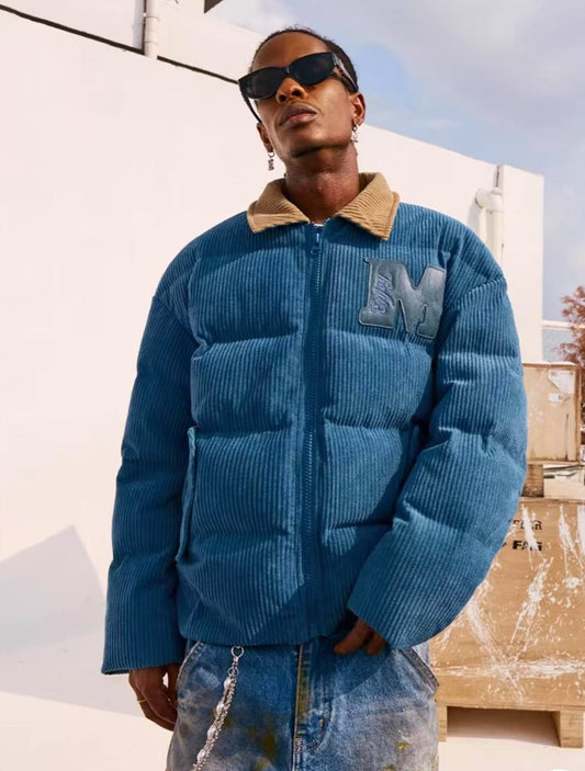 MEDM Corduroy Lapel Color Block Down Jacket