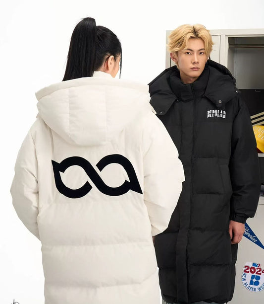 BIPOLAR Flocked Long Knee-length Foldable Duck Down Hooded Jacket