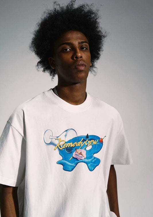 REMEDY Wine Glass R Logo Print Short-sleeve T-Shirt