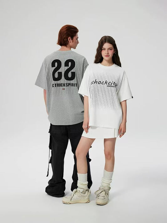 ACHOCK Screen Stripe Print Design Round Neck T-shirt