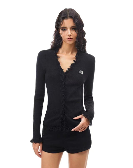 FDR V-neck Raw Edge Slim Fit Sweater (For Women)