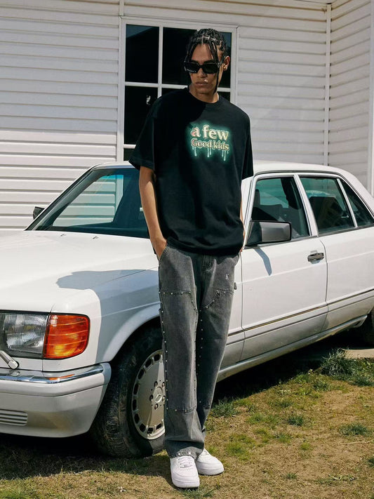 AFGK Versatile Melted Syrup Letter Short-sleeves T- shirt