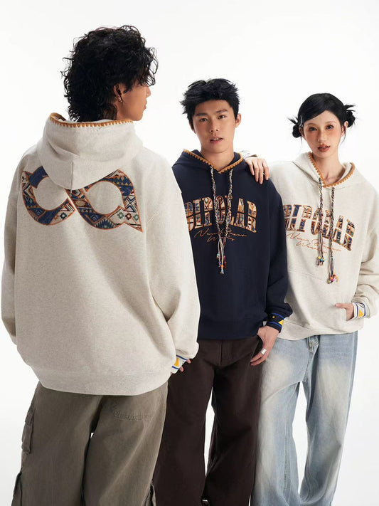 BIPOLAR Ethnic Style Patchwork Embroidery Hoodie