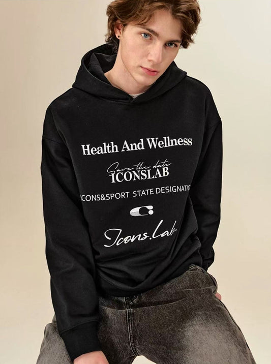 ICONSLAB Retro Handwritten Letters Printed Hoodie