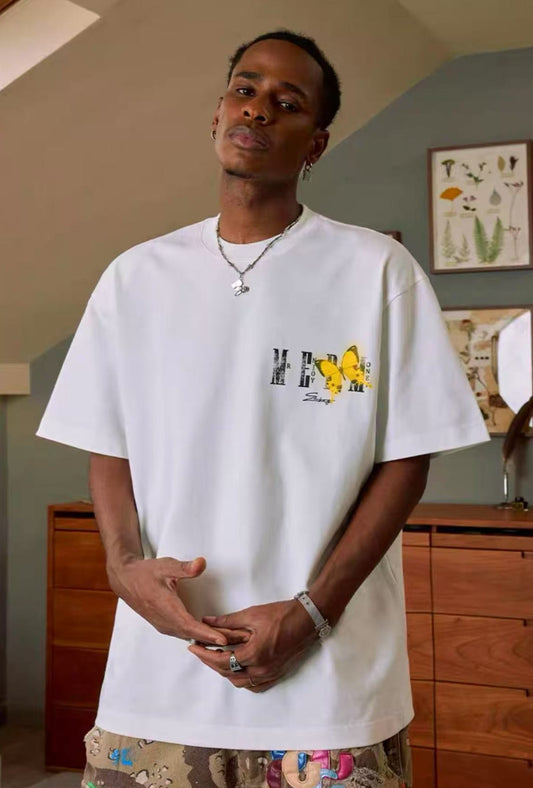 MEDM Luminous Butterfly Thermoset Oil Print Short Sleeve T-Shirt