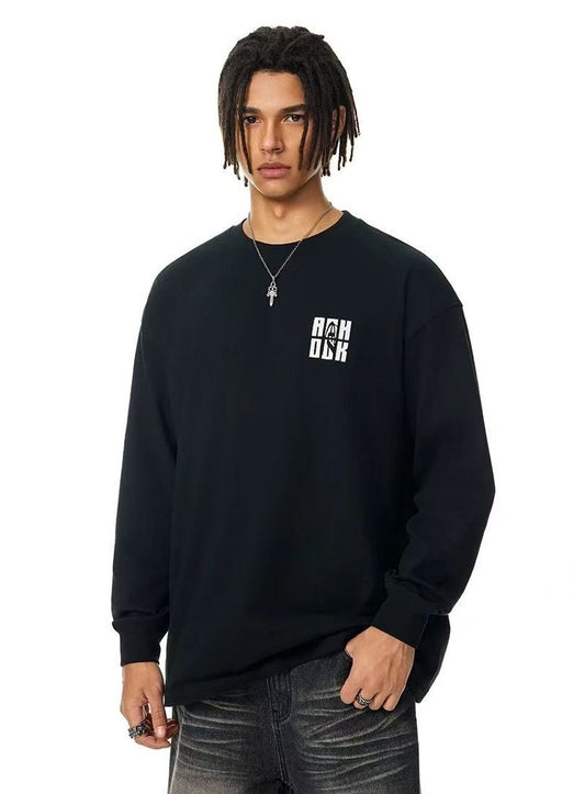 ACHOCK Basic Loose Logo Print Long-sleeved T-shirt