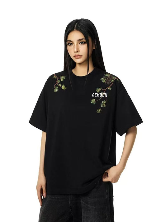ACHOCK Branch Floral Embroidered T-shirt