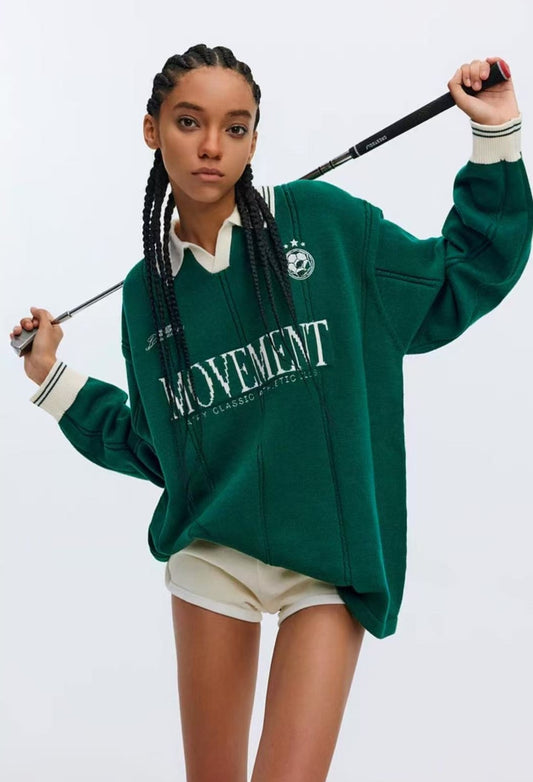 ATRY Contrast Embroidered POLO Striped Sweater