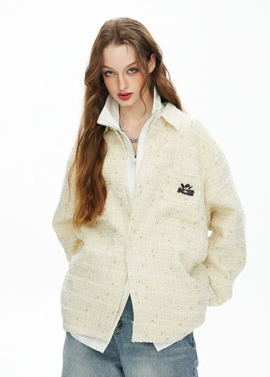 ICONSLAB Tweed Woven Long-sleeve Shirt Jacket