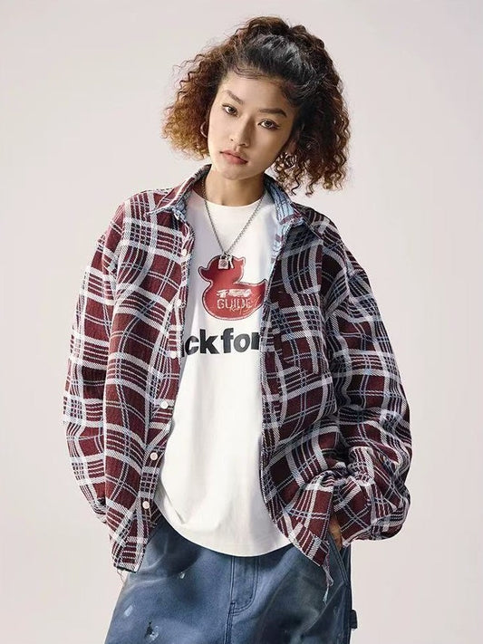 REMEDY Double-sided Plaid Pattern Long-sleeve Shirt