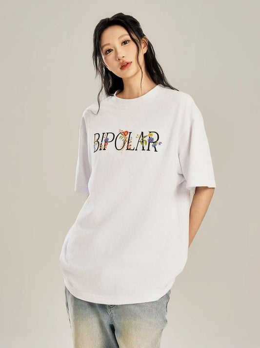 BIPOLAR Flower Embroidered Short-sleeve T-shirt