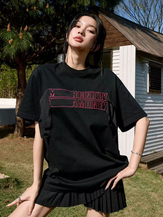 MEDM Webbing Embroidered Letter Short-sleeves T-shirt