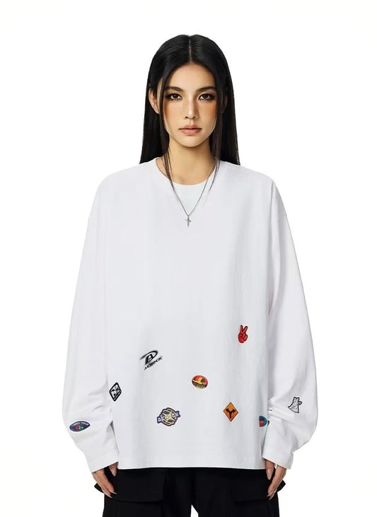 ACHOCK Creative Cartoon Sticker Long-sleeved T-shirt