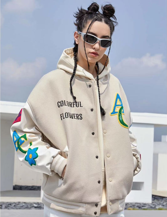 ACHOCK Floral Embroidered Designed Baseball Jacket