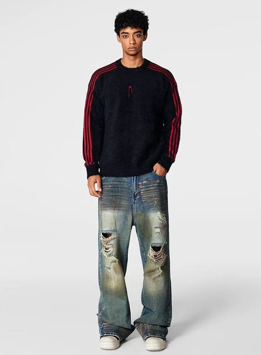 ACHOCK Retro Distressed Straight Leg Jeans