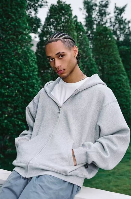 REMEDY Octagram Star Logo Print Hooded Zipper Sweatshirt