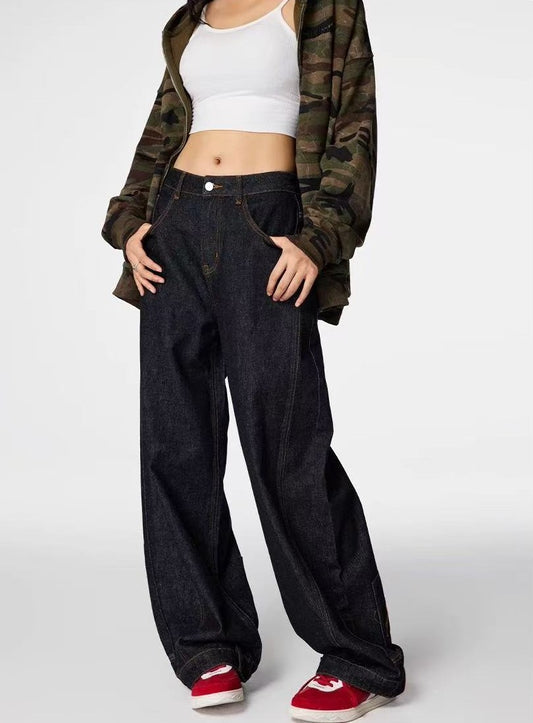 ACHOCK Washed Wide-leg Inverted Jeans