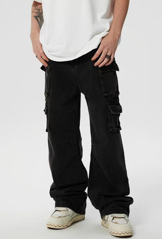 ACHOCK Street Washed Multi-pocket Jeans