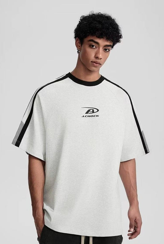 ACHOCK Contrast Color Patchwork Printed T-shirt