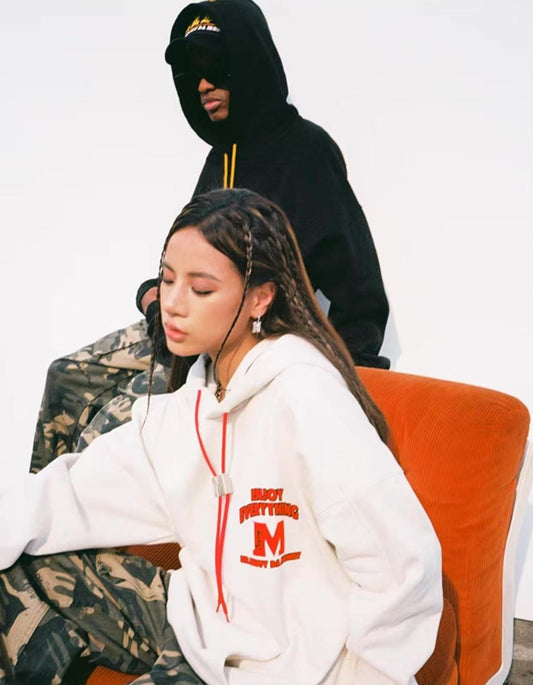 MEDM M Button Drawstring with Letter Print Hoodie