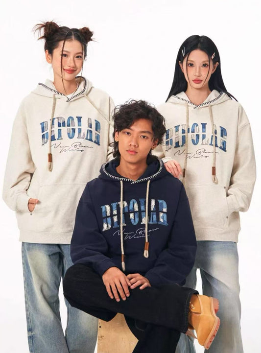 BIPOLAR Denim Striped Patch hoodie