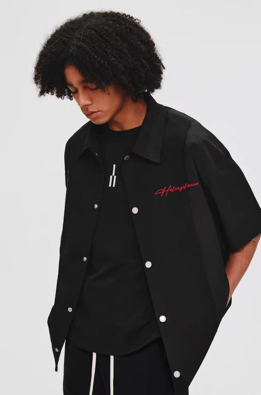 ATRY Frayed Texture Short-sleeved Casual Splicing POLO