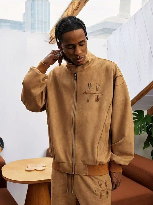 MEDM Stand Collar Suede Paneled Jacket