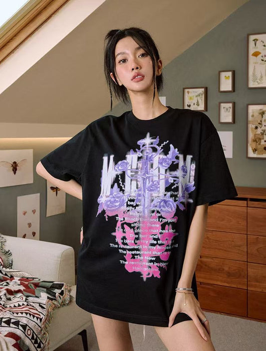 MEDM Rose and Sword Print Short-sleeve T-Shirt