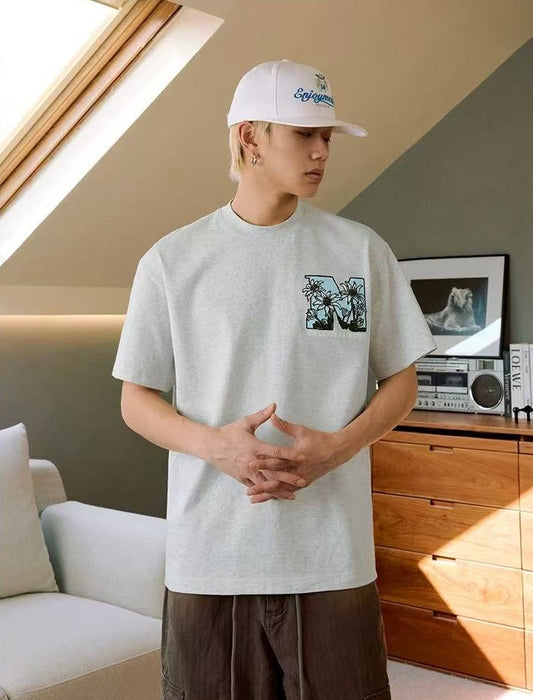 MEDM Large M Hand-painted Daisy Flower Short-sleeved T-shirt