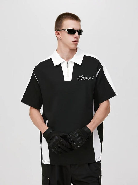 ATRY Logo Stitching POLO Zippr T-shirt