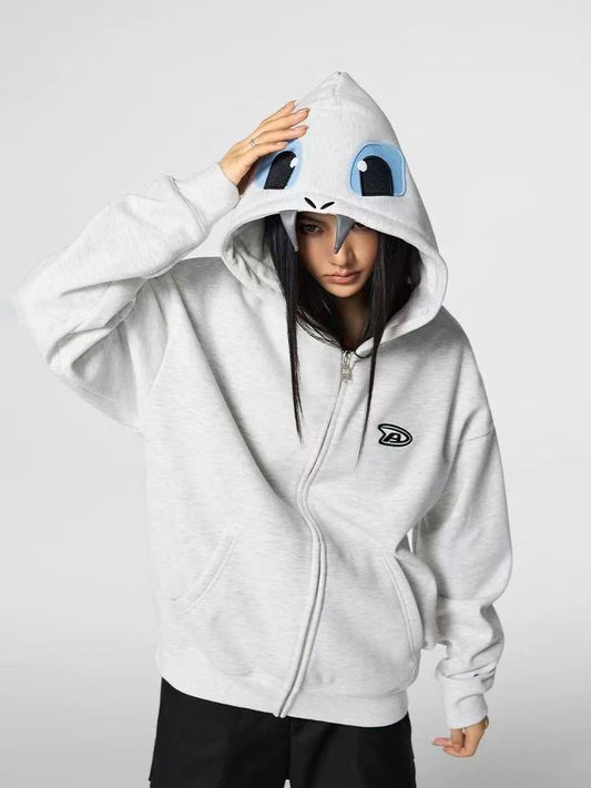 ACHOCK Little Devil Embroidered Velvet Zipper Hoodie